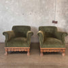 Pair Of Art Deco Brushed Velvet Club Chairs With Wood Claw Feet