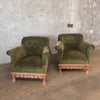 Pair Of Art Deco Brushed Velvet Club Chairs With Wood Claw Feet