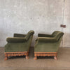 Pair Of Art Deco Brushed Velvet Club Chairs With Wood Claw Feet