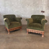 Pair Of Art Deco Brushed Velvet Club Chairs With Wood Claw Feet