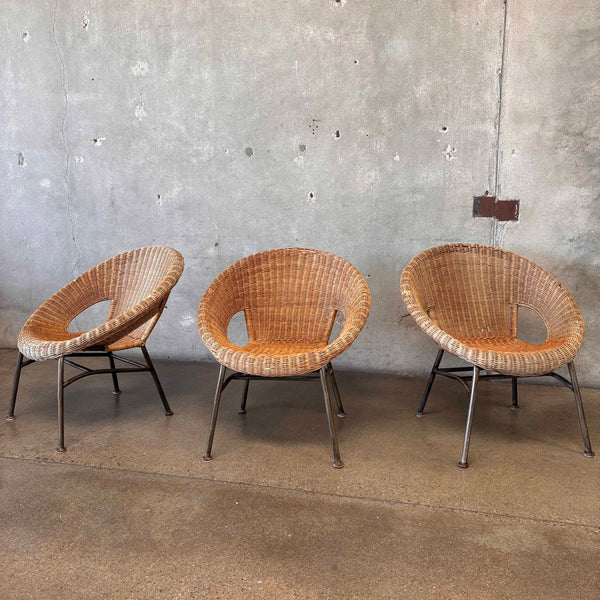 Set Of Three Mid Century Modern Hoop Rattan Style Chairs