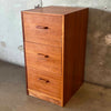 Danish Teak Veneer Three Drawer Mid Century Modern Filing Cabinet