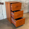 Danish Teak Veneer Three Drawer Mid Century Modern Filing Cabinet