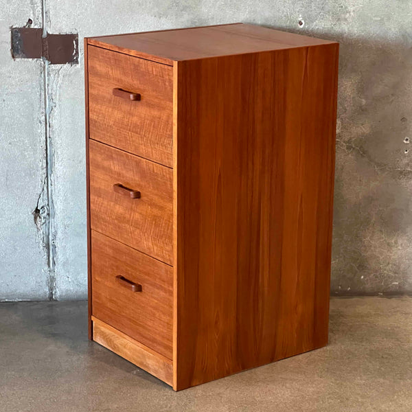 Danish Teak Veneer Three Drawer Mid Century Modern Filing Cabinet