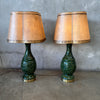 Pair of Vintage Mid Century Modern 1960's Green Pottery Table Lamps