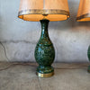 Pair of Vintage Mid Century Modern 1960's Green Pottery Table Lamps