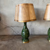 Pair of Vintage Mid Century Modern 1960's Green Pottery Table Lamps