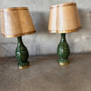 Pair of Vintage Mid Century Modern 1960's Green Pottery Table Lamps