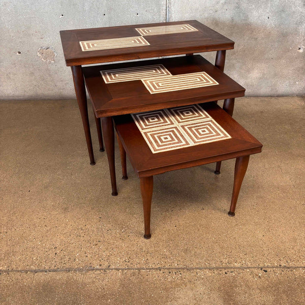 Vintage Mid Century Modern Walnut & Tile Nesting Tables