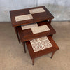 Vintage Mid Century Modern Walnut & Tile Nesting Tables