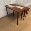 Vintage Mid Century Modern Walnut & Tile Nesting Tables