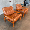 Pair of Danish Teak & Leather Arm Chairs