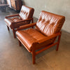 Pair of Danish Teak & Leather Arm Chairs