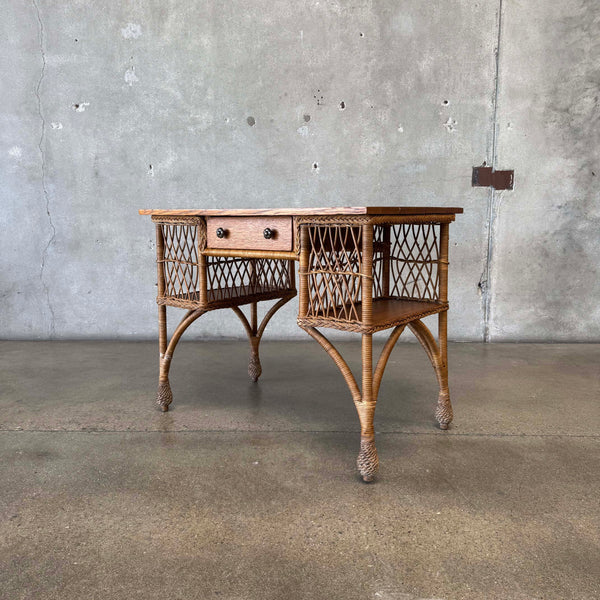 Vintage Wicker & Oak Desk