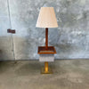 Mid Century Oak & Brass  Floor Lamp w/Suede Magazine Rack