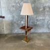 Mid Century Oak & Brass  Floor Lamp w/Suede Magazine Rack