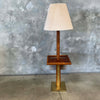 Mid Century Oak & Brass  Floor Lamp w/Suede Magazine Rack