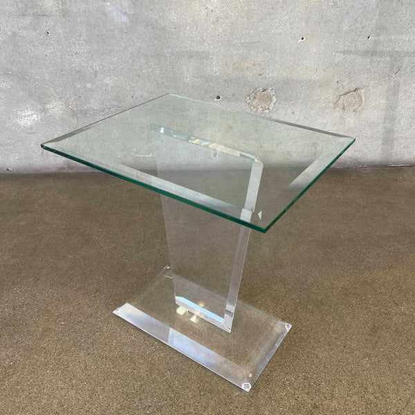 Vintage Lucite Base & Glass Top Side Table