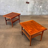 Vintage Drexel Set of Two Walnut Side Tables with Cane Inlays