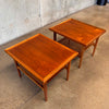 Vintage Drexel Set of Two Walnut Side Tables with Cane Inlays