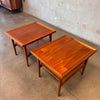 Vintage Drexel Set of Two Walnut Side Tables with Cane Inlays