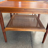 Vintage Drexel Set of Two Walnut Side Tables with Cane Inlays