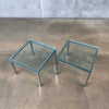 Pair of Mid Century Milo Baughman Style Side Tables Chrome & Glass