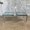 Pair of Mid Century Milo Baughman Style Side Tables Chrome & Glass