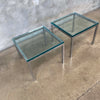 Pair of Mid Century Milo Baughman Style Side Tables Chrome & Glass