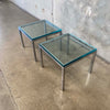 Pair of Mid Century Milo Baughman Style Side Tables Chrome & Glass