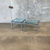 Pair of Mid Century Milo Baughman Style Side Tables Chrome & Glass