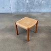 Mid Century Teak & Rush Chord Stool or Ottoman