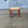 Mid Century Teak & Rush Chord Stool or Ottoman