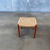 Mid Century Teak & Rush Chord Stool or Ottoman