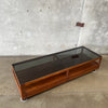 Brown Saltman Rectangular Walnut Coffee Table for John Keal With Smoked Glass