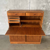 Modern Danish Bookcase with Drop Front Desk - With Working Lights & Key