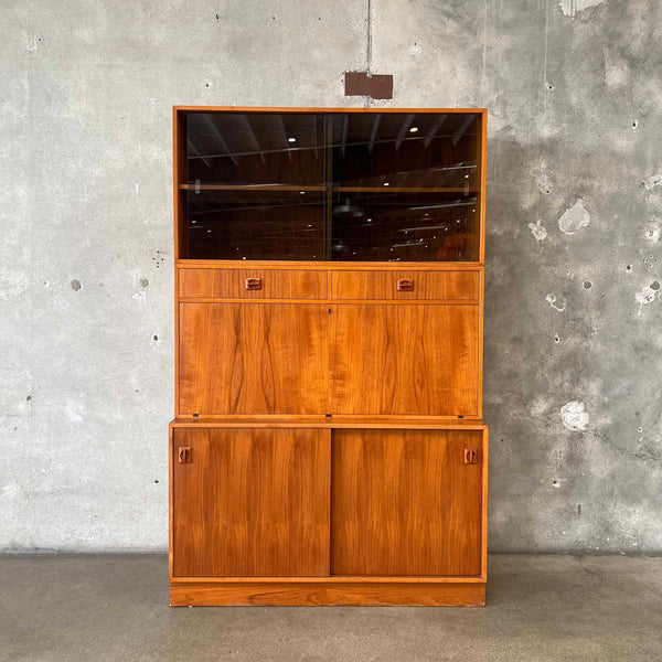 Modern Danish Bookcase with Drop Front Desk - With Working Lights & Key