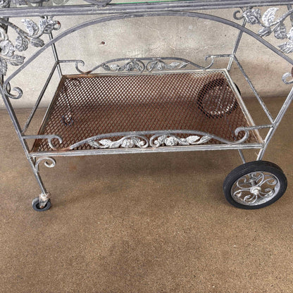 Galvazined Garden Rolling Tea / Drunk Cart With Glass Top