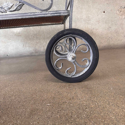 Galvazined Garden Rolling Tea / Drunk Cart With Glass Top