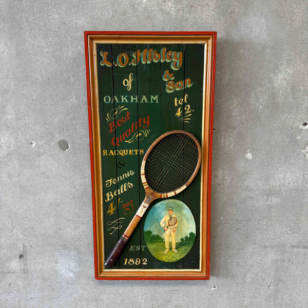 Vintage Hand Painted Tennis Sign on Wood