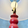 Pair Mid Century Red Turned Wood Chinoiserie Table Lamps