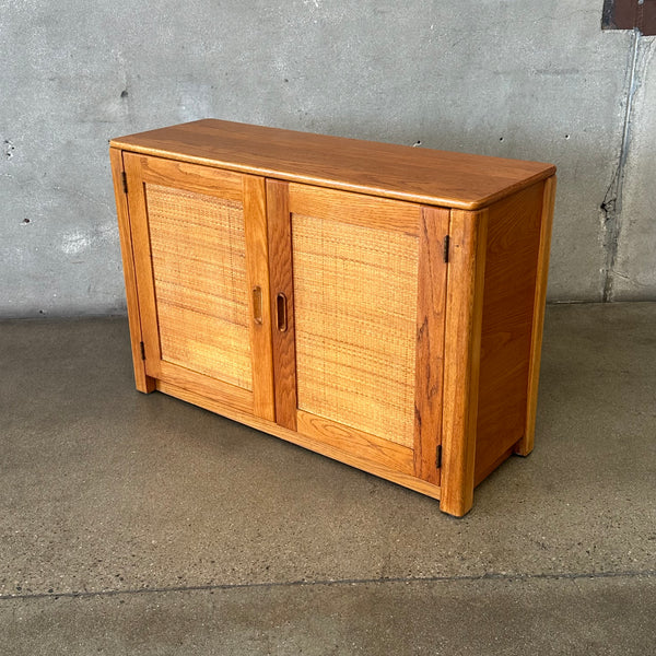 Vintage Oak & Cane Bar Cabinet / Sideboard