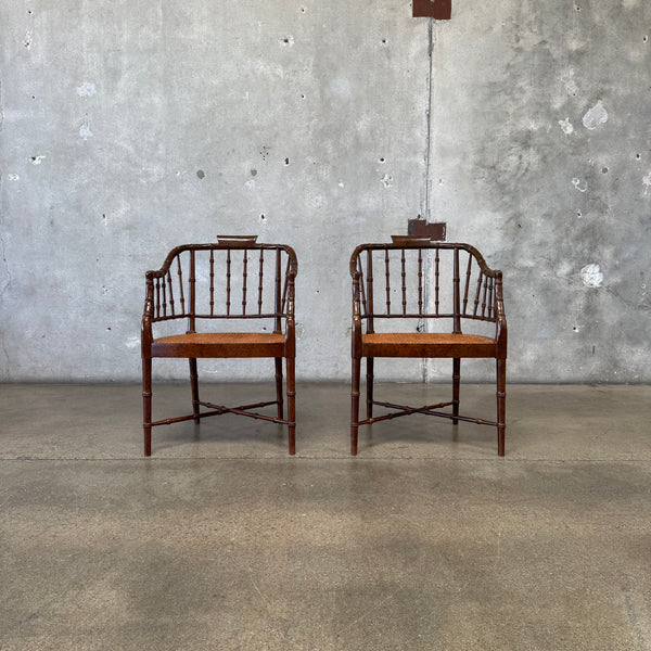 Pair of Vintage Faux Bamboo & Cane Lounge Chairs