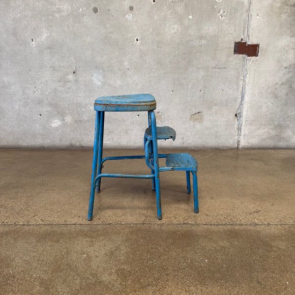 Antique Metal Folding Step Ladder Stool