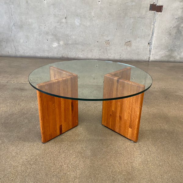 Vintage Oak Coffee Table With Glass