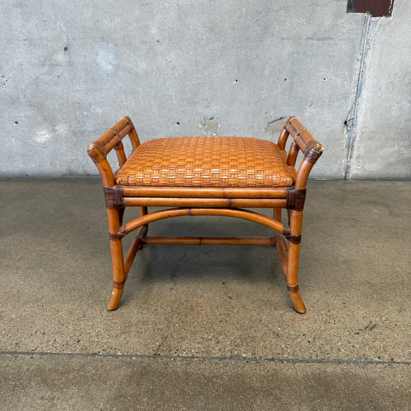 Vintage Leather & Bamboo Stool