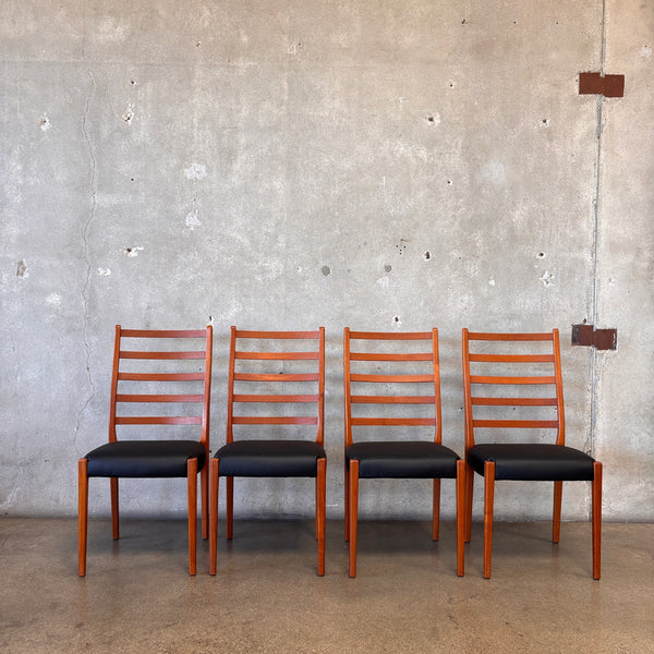 Set of Four Mid Century Modern Reupholstered Teak Chairs Made in Sweden