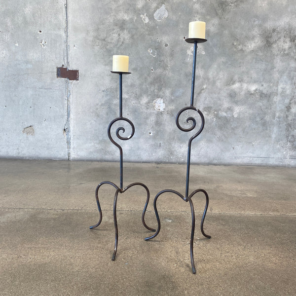 Pair of Wrought Iron Floor Standing Candle Holders