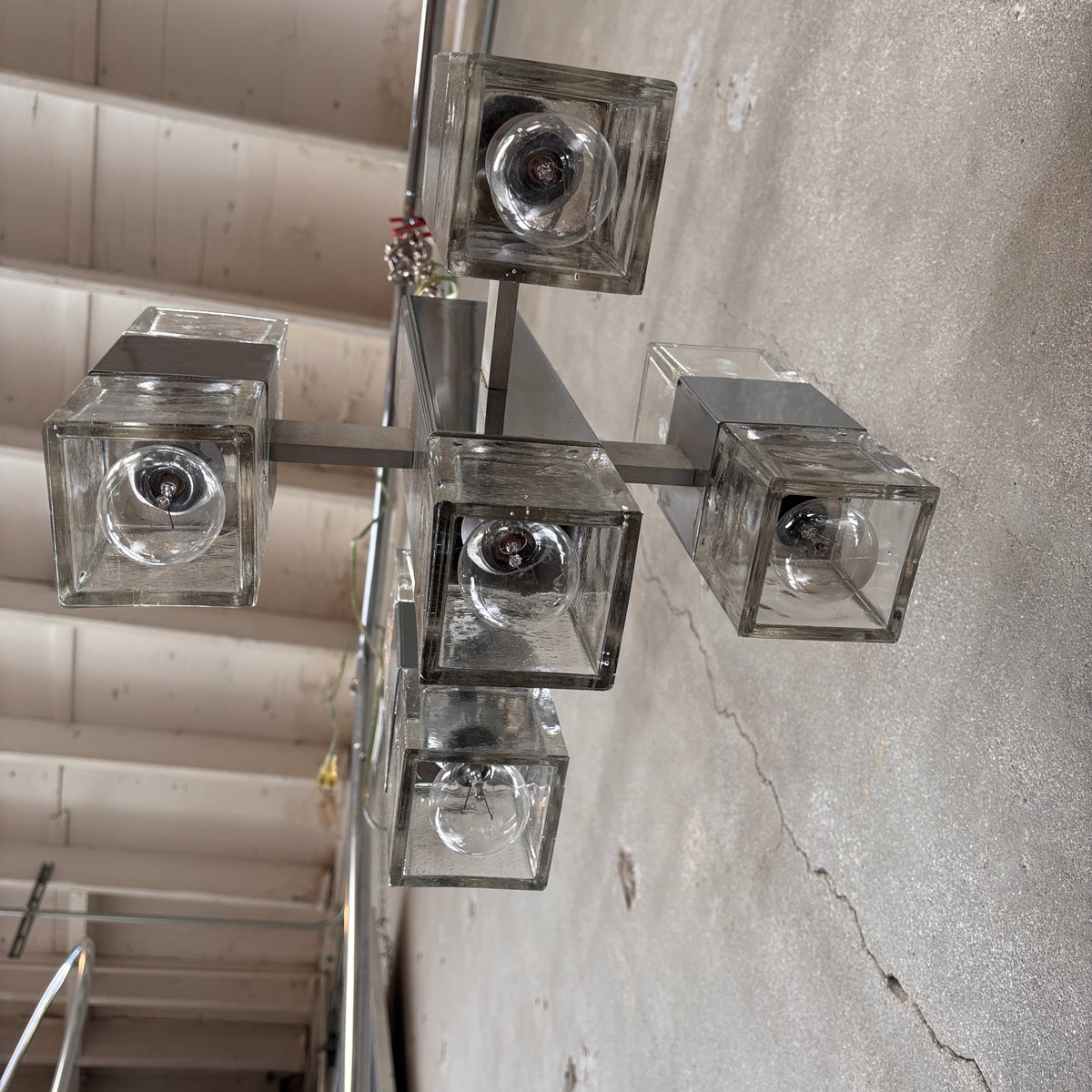 Mid Century Modern Nine Light Ice Cube Chandelier By Gaetano Sciolari