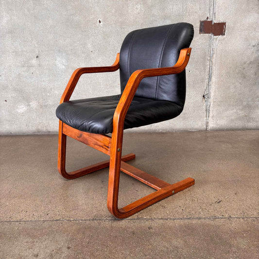 1960's Mid Century Modern Danish Bentwood & Black Leather Chair